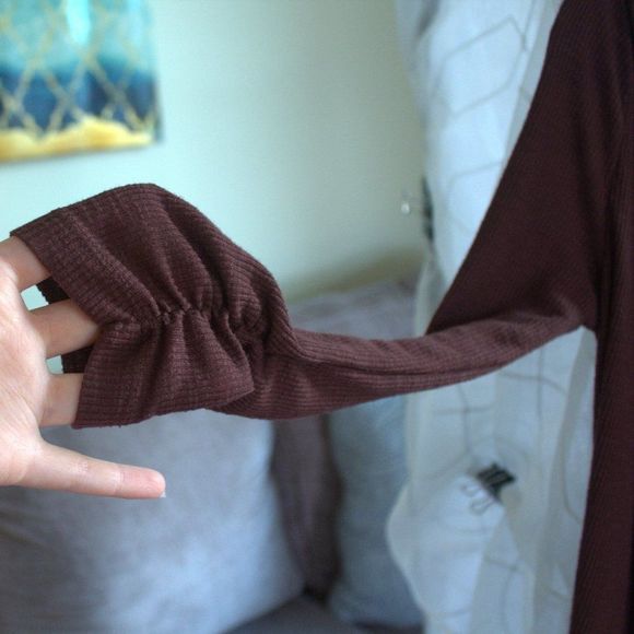 Cato Quartered Sleeve Cardigan | Brown Open Sweater - Picture 4 of 7